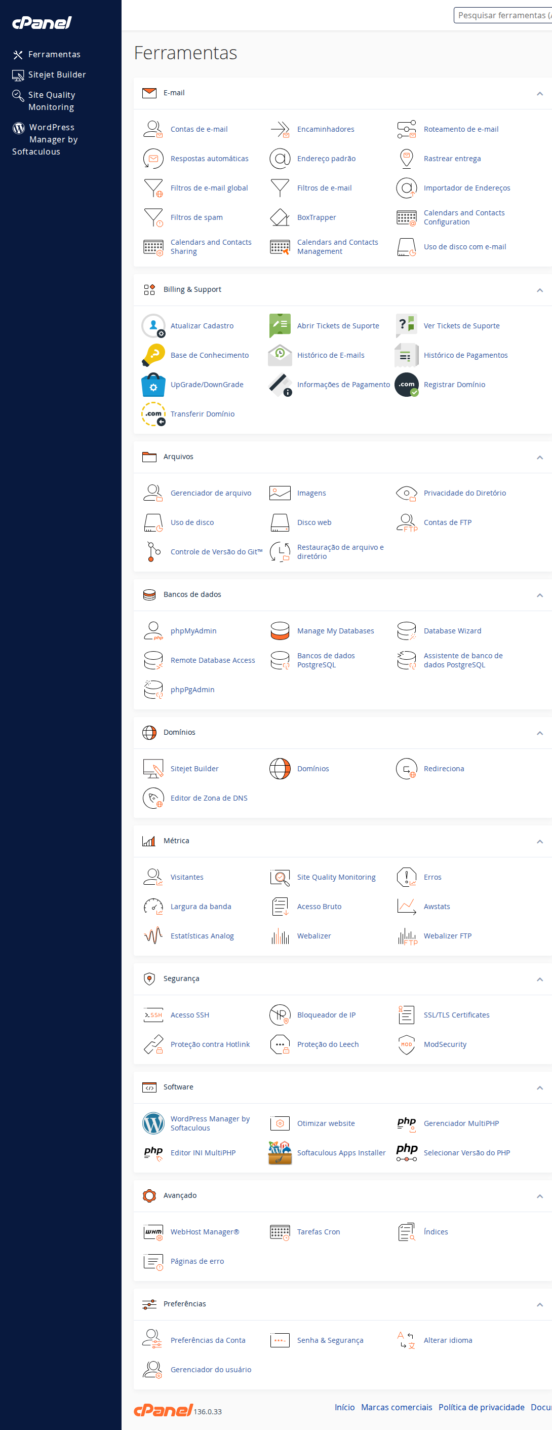 Painel cPanel real usado pelos clientes Hostlax