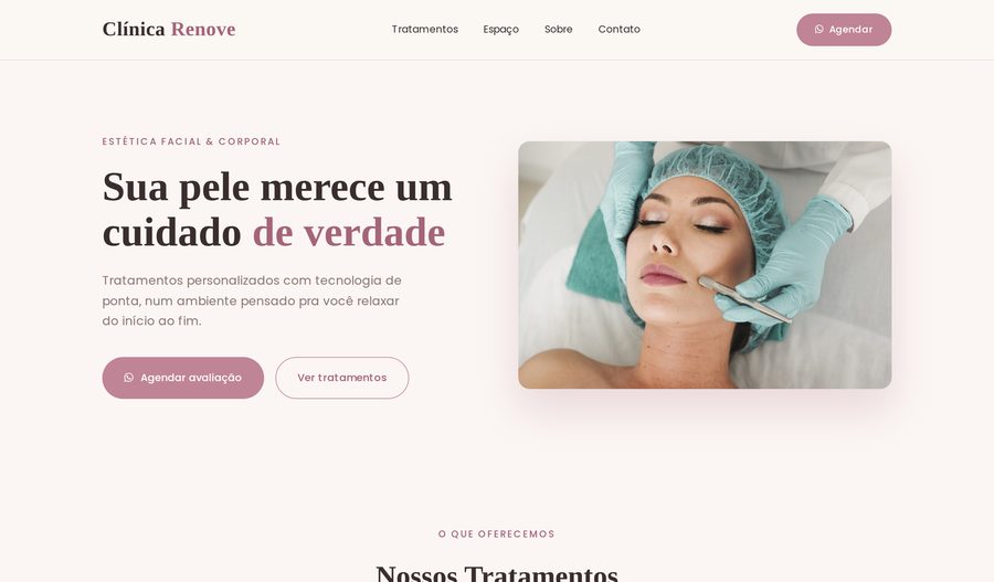 Exemplo de site para clínica de estética